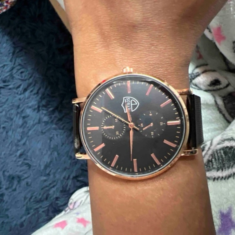 New Stainless Steel Analog Quartz Black Rose Gold Business Casual Mens Watch - Picture 13 of 13